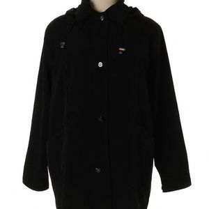Maggie Barnes Hooded Trench Coat Jacket Black Removable Hood Sz 1X